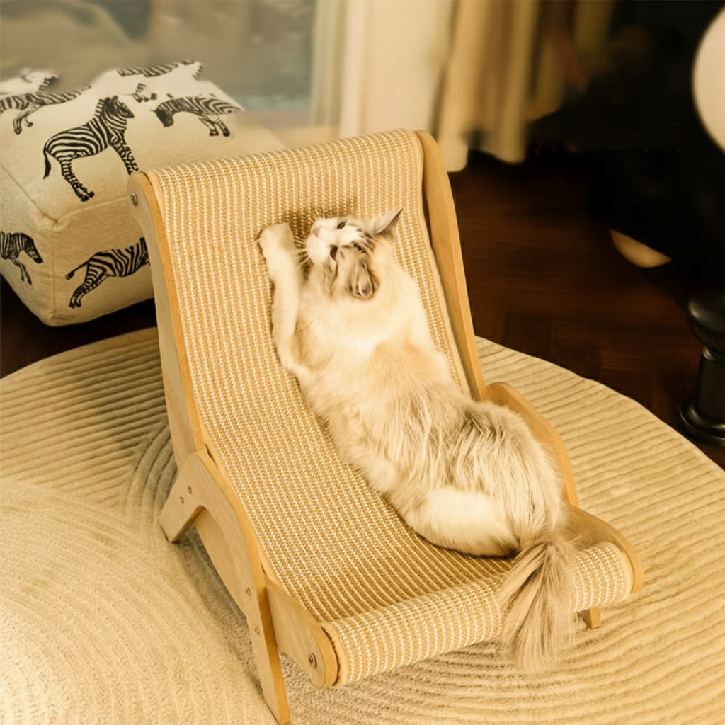 Natural Wood Sisal Cat Hammock & Scratching Board – Ergonomic Indoor Cat Lounger