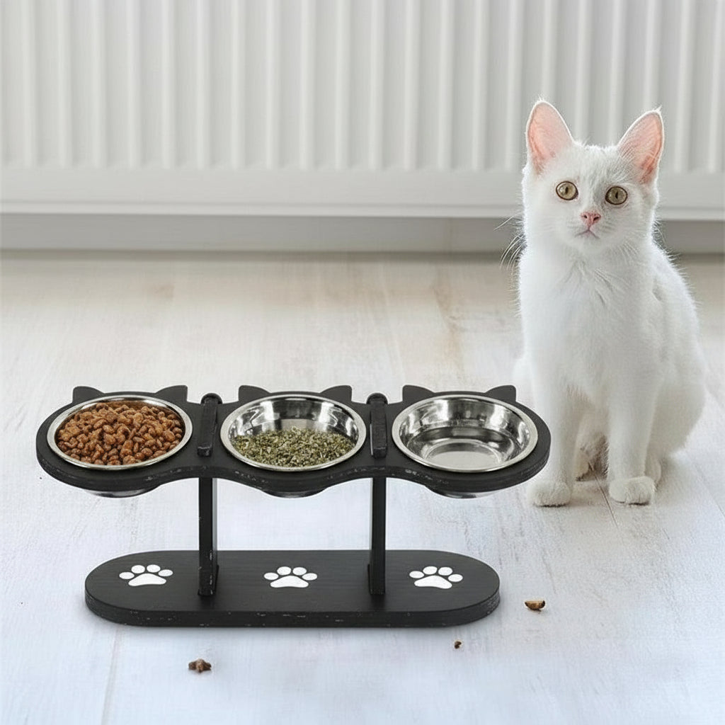 Vertical Pet Feeder Table – Height-Adjustable Wooden Stand for Food & Water