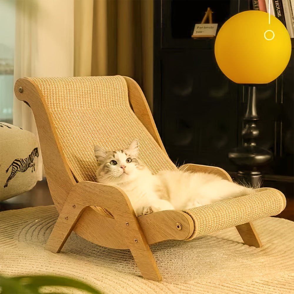Natural Wood Sisal Cat Hammock & Scratching Board – Ergonomic Indoor Cat Lounger