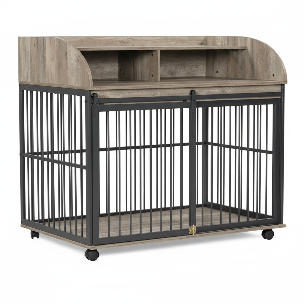 Designer Dog Crate Furniture with Storage & Sliding Door