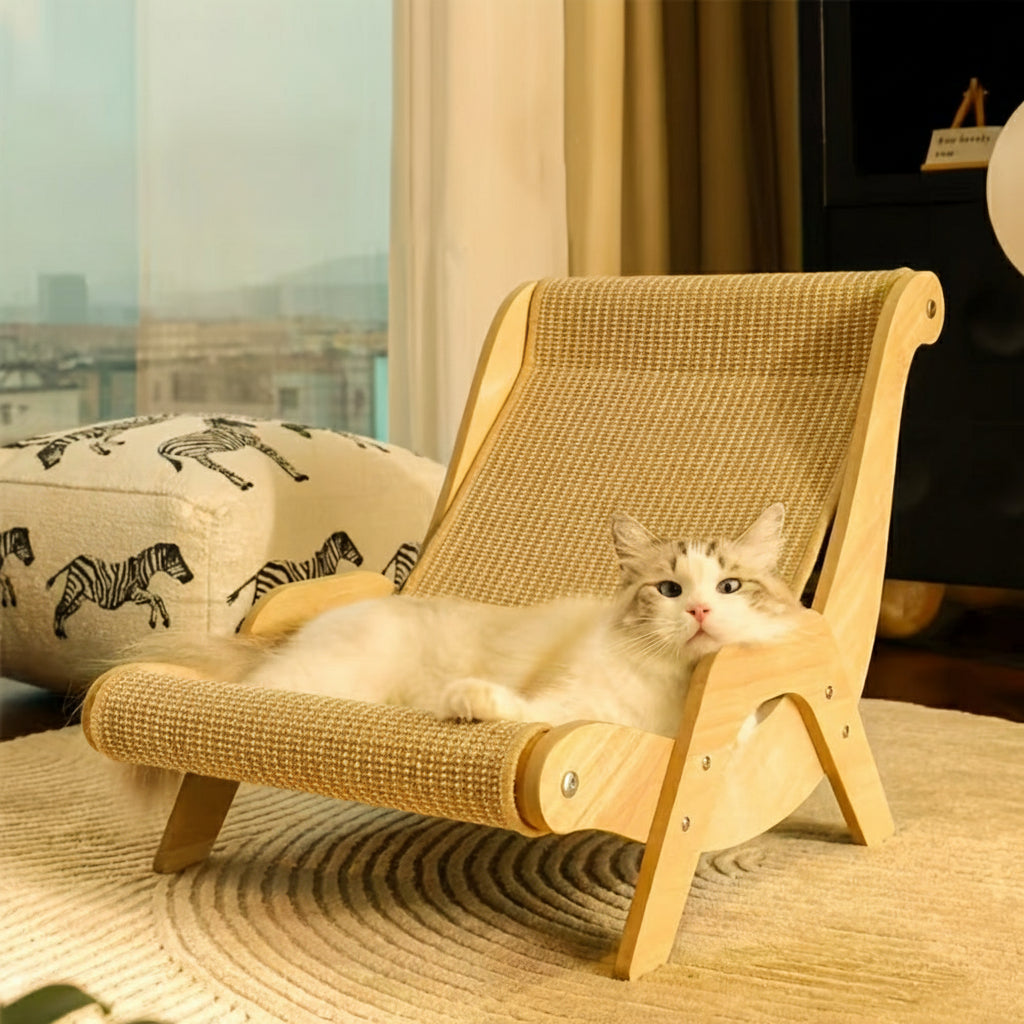 Natural Wood Sisal Cat Hammock & Scratching Board – Ergonomic Indoor Cat Lounger